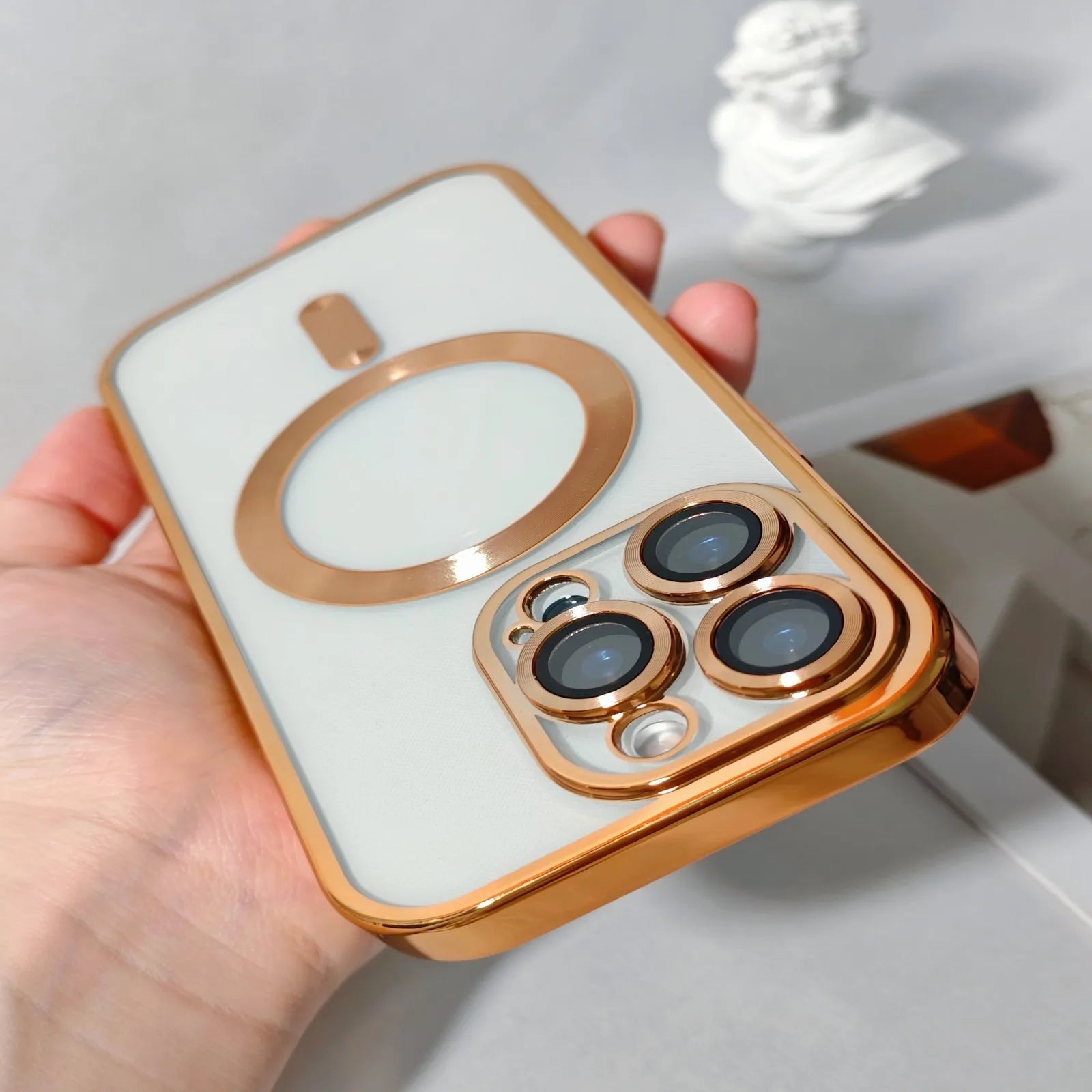 Plated MagSafe Magnetic Case for iPhone 12–17 Pro Max, Plus & Air, Wireless Charging Cover with Camera Lens Protector