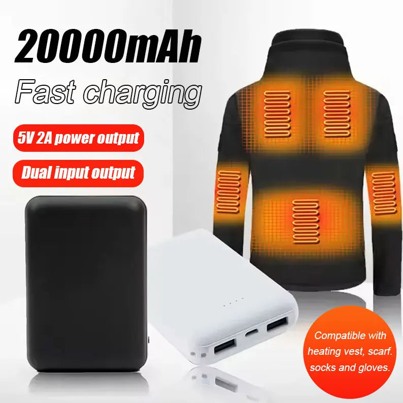 20000mAh Portable Power Bank – Fast Charging USB External Battery for Heated Vest, Jacket, Scarf, Socks & Gloves