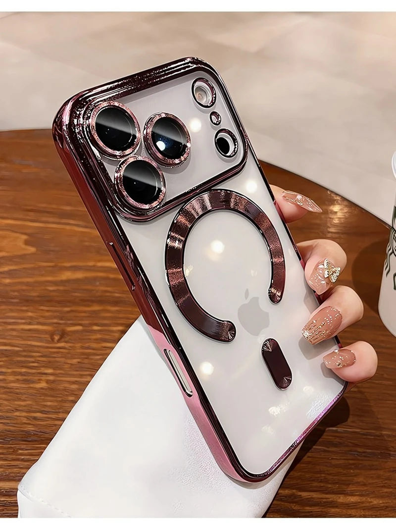 Luxury MagSafe Soft Phone Case for iPhone 11 12 13 14 15 16 17 Pro Max Plus Air, Magnetic Transparent TPU Bumper Cover