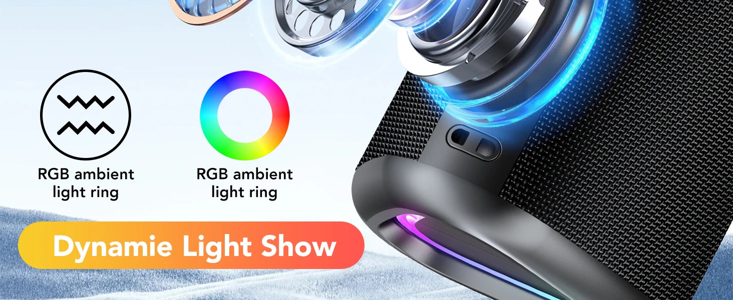 2025 Portable Bluetooth Speaker – Wireless Speaker with LED Light, Bluetooth 5.4, 24H Playtime, Enhanced Bass & IPX7 Waterproof