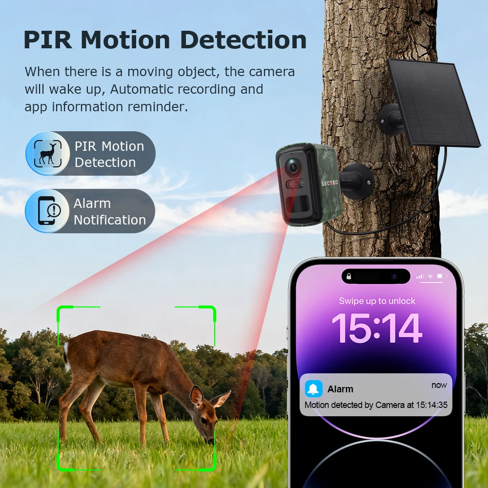 Sectec 5MP Mini Solar 4G Camera Outdoor Surveillance Camouflage Color WiFi Security  Camera PIR Detection Auto Tracking UBox App