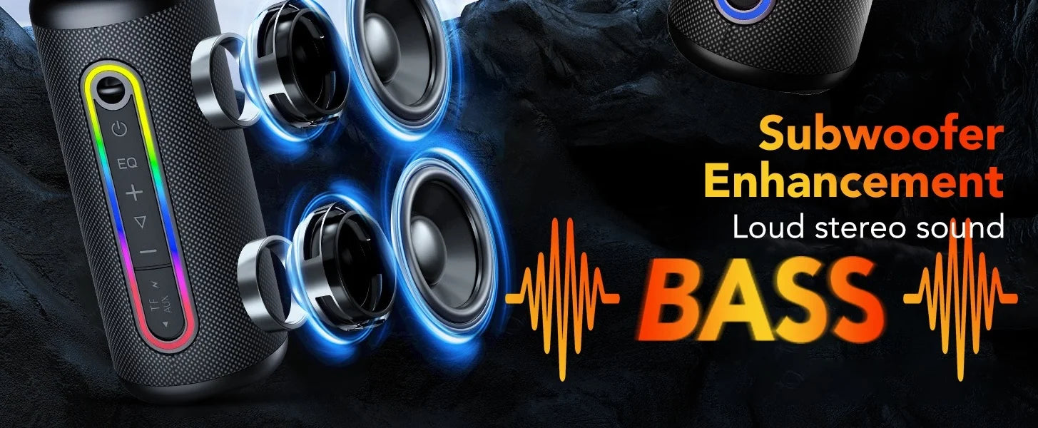 Portable Bluetooth Speaker – 30W Loud Stereo, BT5.4, IPX7 Waterproof, 24H Playtime Wireless Speaker
