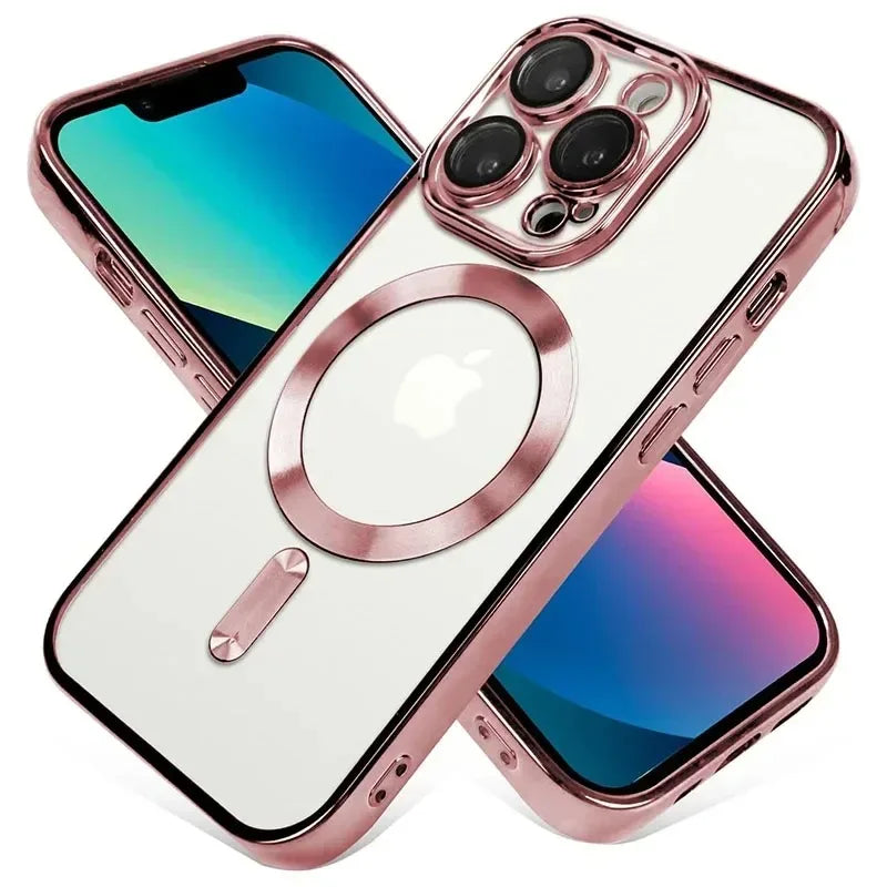 Plated MagSafe Magnetic Case for iPhone 12–17 Pro Max, Plus & Air, Wireless Charging Cover with Camera Lens Protector