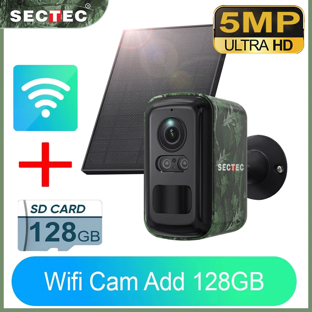 Sectec 5MP Mini Solar 4G Camera Outdoor Surveillance Camouflage Color WiFi Security  Camera PIR Detection Auto Tracking UBox App