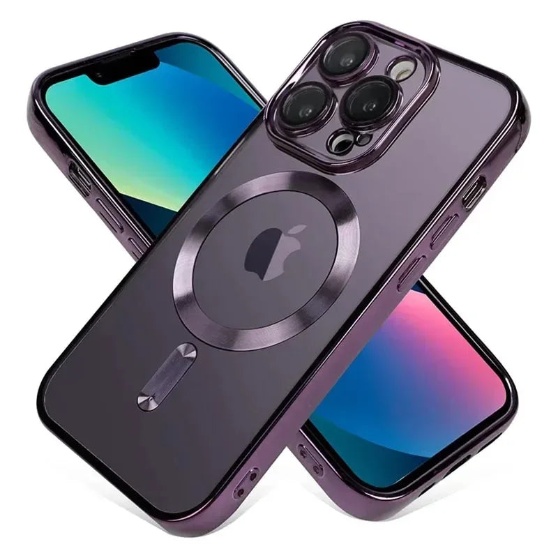 Plated MagSafe Magnetic Case for iPhone 12–17 Pro Max, Plus & Air, Wireless Charging Cover with Camera Lens Protector
