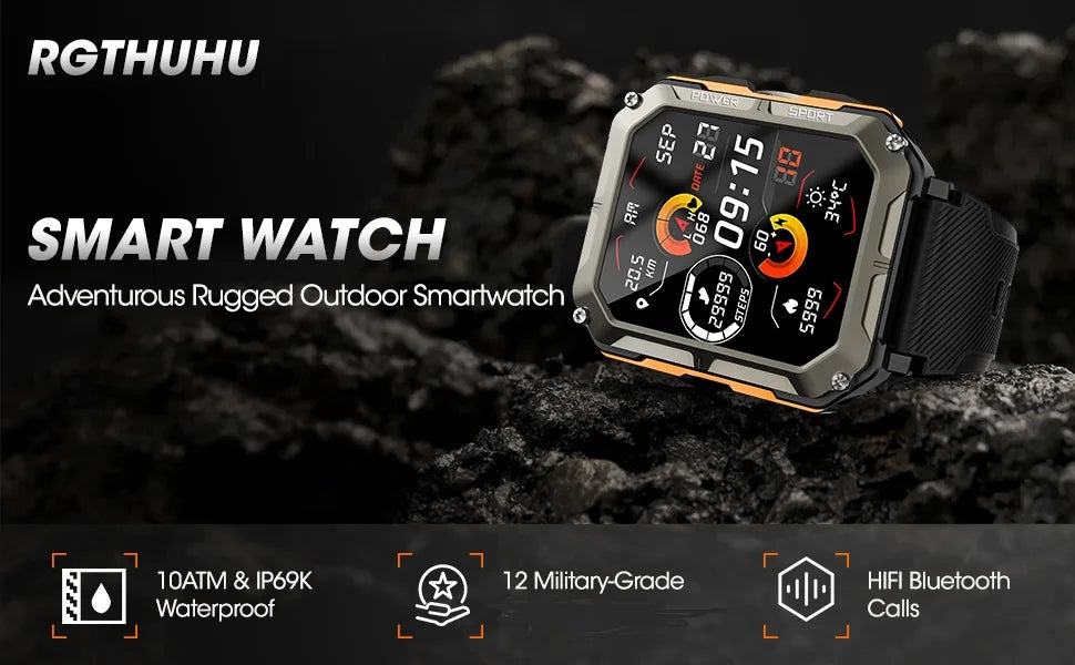 Men’s Smart Watch – Blood Pressure Monitor Tactical Smartwatch, Waterproof Fitness Tracker for Android & iPhone Outdoor Sports