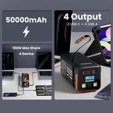 High-Capacity 50000mAh Power Bank – 100W PD PPS Fast Charging with Type-C Built-in Cable for Phones & Laptops