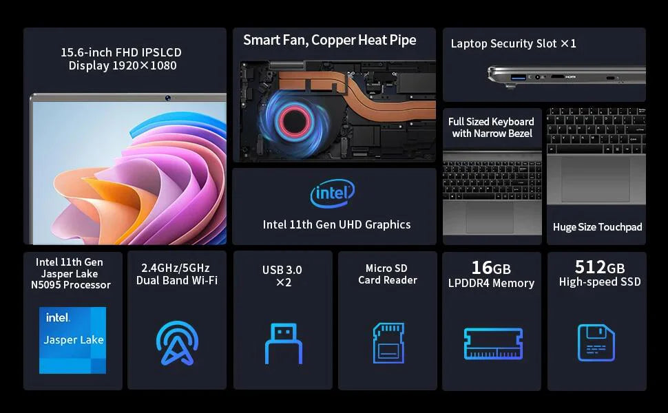 BMAX X15PLUS 15.6 Inch Laptop Intel N5095 CPU 16GB RAM 512GB SSD Windows 11 Notebook 1920*1080 Dual Wifi USB PC Gamer laptops