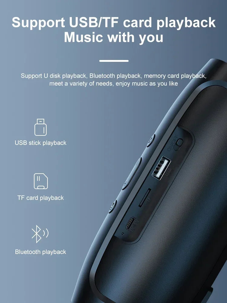 Bluetooth 5.0 Portable Speaker – Dual Stereo Speakers with Subwoofer, TF/USB Playback, FM Radio & Voice Broadcast for Outdoor Use
