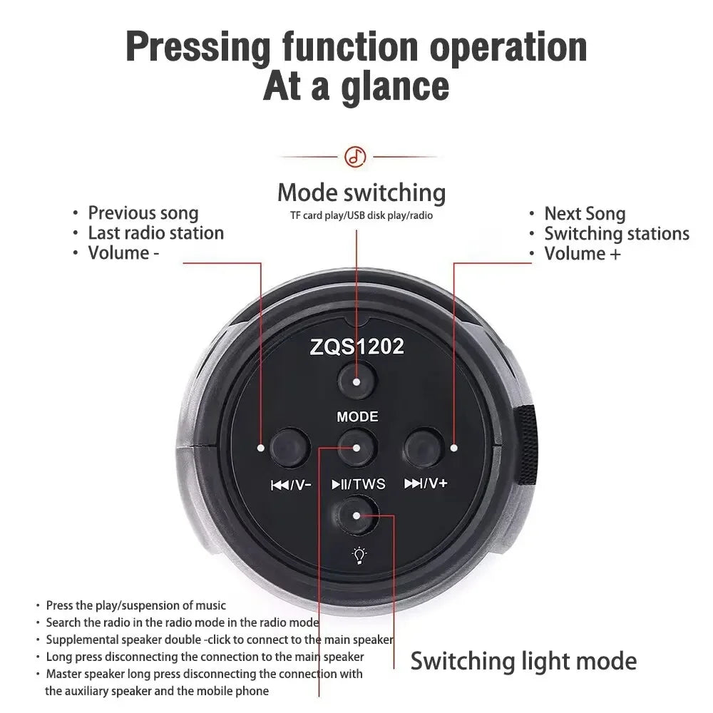 1202 Wireless Bluetooth Speaker – Portable Home & Outdoor Subwoofer with Bass, MP3 Player, Car Audio & LED Lights
