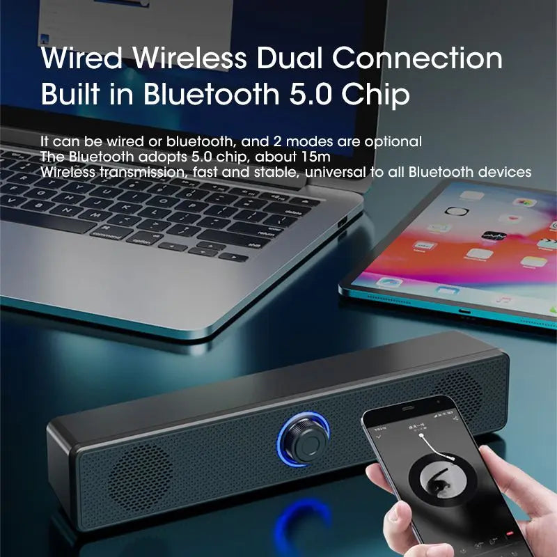 Bluetooth Computer Speakers – Wired Surround Soundbar with Stereo Subwoofer for Desktop, Laptop & Mini Home Theater System