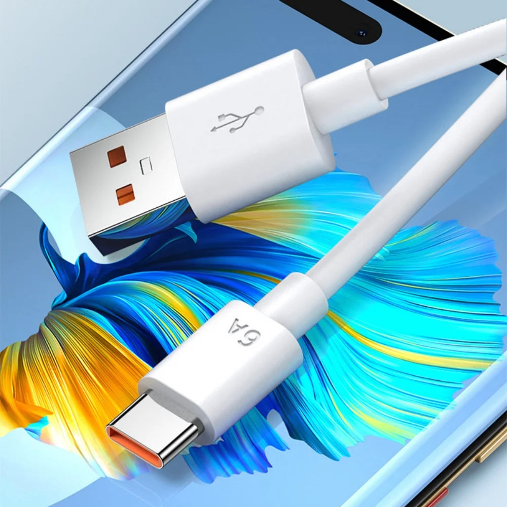 66W USB Fast Charger Quick Charge 3.0 EU Plug Adapter with 6A Type-C Cable for Huawei Mate 50 60, Nova 10, Honor 100, Magic 5