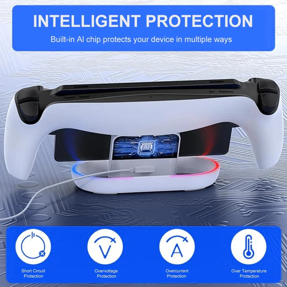 Charging Dock Station for Playstation Portal Remote Player Charger Stand for Ps Portal with RGB Light and USB C Charging Cable