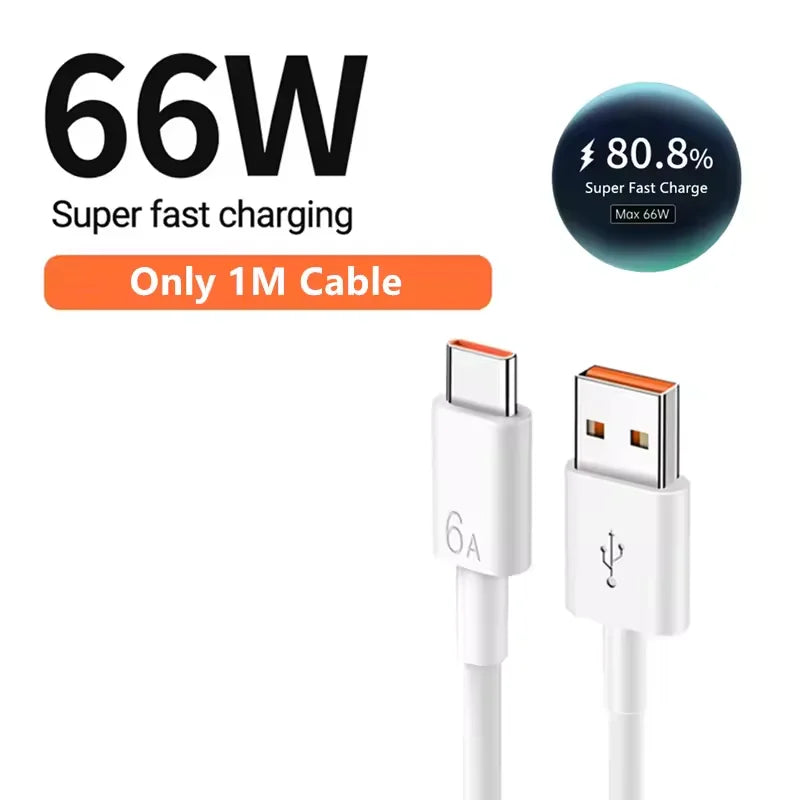 66W USB Fast Charger Quick Charge 3.0 EU Plug Adapter with 6A Type-C Cable for Huawei Mate 50 60, Nova 10, Honor 100, Magic 5