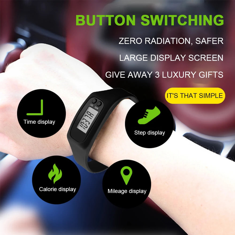 LED Pedometer Bracelet Step Counter Watch 12/24H Time Display Walking Running Pedometer Silicone Step Tracker for Men Women