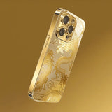 Luxury Golden Dragon Metallic Glass Phone Case for iPhone 17, 16, 15, 14, 13, 12, 11 Pro Max, Plus, 17 Air, 16E Cover