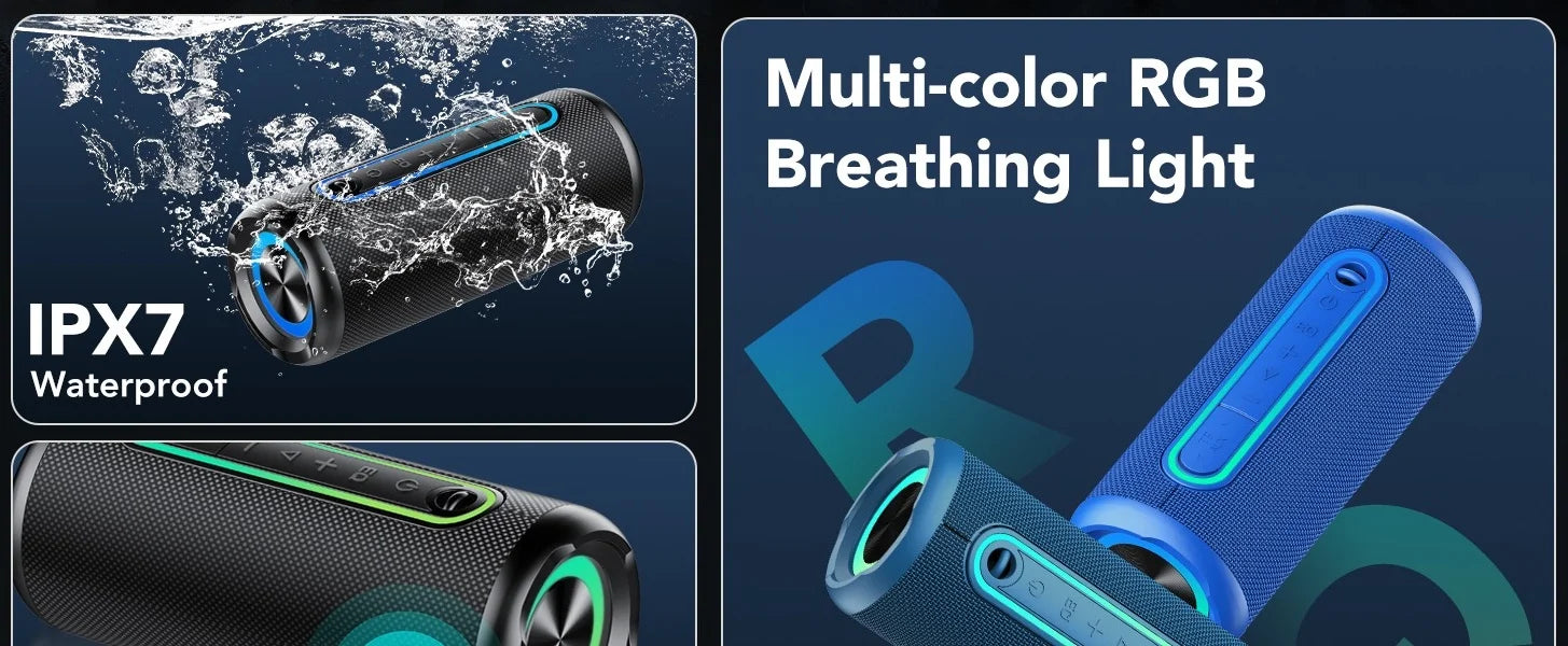Portable Bluetooth Speaker – 30W Loud Stereo, BT5.4, IPX7 Waterproof, 24H Playtime Wireless Speaker