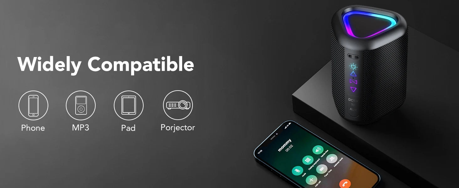 2025 Portable Bluetooth Speaker – Wireless Speaker with LED Light, Bluetooth 5.4, 24H Playtime, Enhanced Bass & IPX7 Waterproof