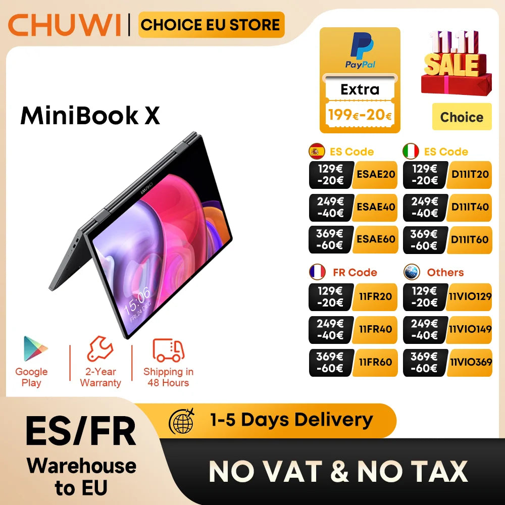 CHUWI MiniBook X N150 Laptop 10.51 Inch 16GB RAM 512GB SSD 2-in-1 Yoga Mode Intel  Windows 11 Notebook 360° Flipable WiFi 6