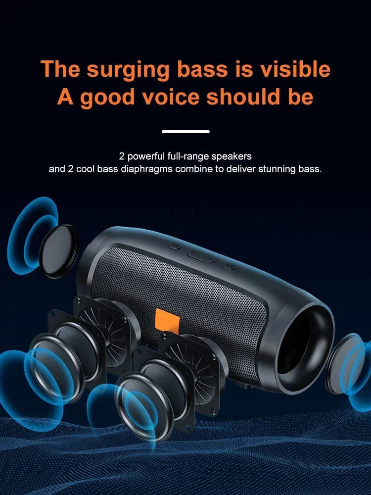 Bluetooth 5.0 Portable Speaker – Dual Stereo Speakers with Subwoofer, TF/USB Playback, FM Radio & Voice Broadcast for Outdoor Use