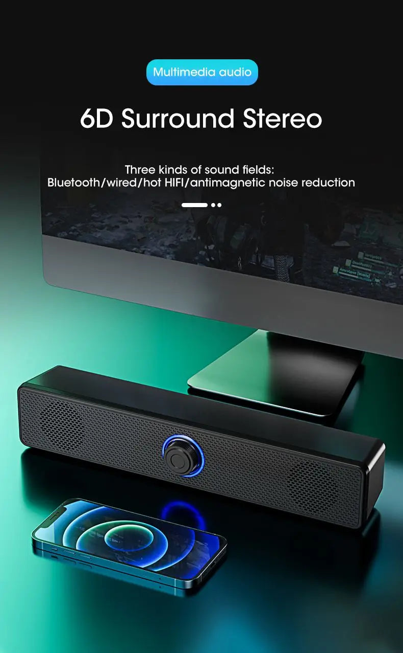 Bluetooth Computer Speakers – Wired Surround Soundbar with Stereo Subwoofer for Desktop, Laptop & Mini Home Theater System