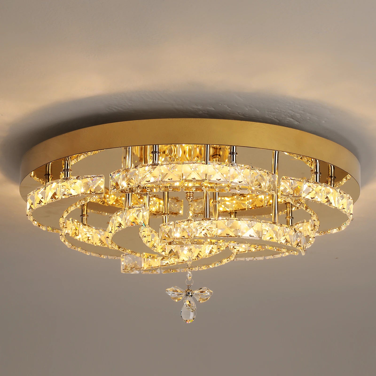 Luxury Gold K9 Crystal Ceiling Lamp Dimmable Led Chandelier Modern Living Dining Room Decor Pendant Light Lustre Home Fixture