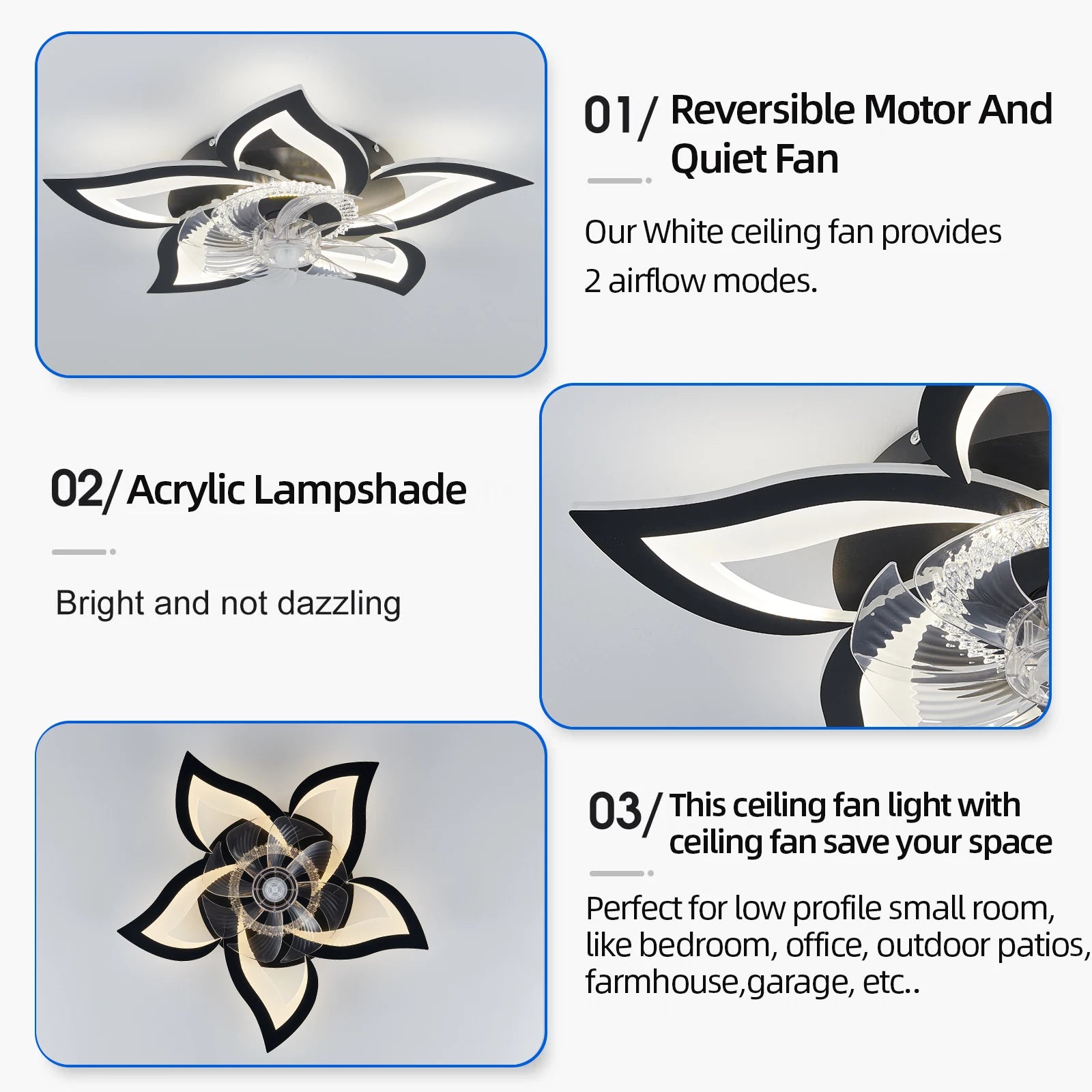 Ceiling Fan with Light Led Light with Reversible Airflow Function. Discrete And Functional Ceiling Fan