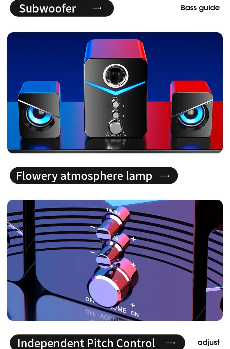 Bluetooth Speaker – Home Theater Bass System, Mini Desktop Speakers for PC, Phone, MP3 Player & Subwoofer Soundbar