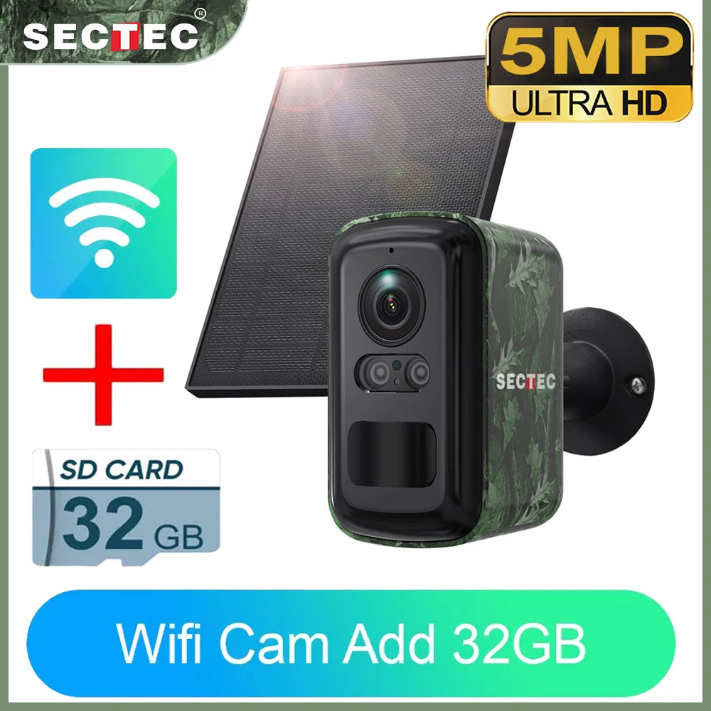 Sectec 5MP Mini Solar 4G Camera Outdoor Surveillance Camouflage Color WiFi Security  Camera PIR Detection Auto Tracking UBox App