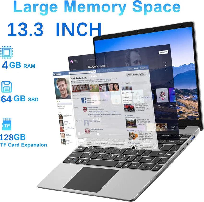 6GB RAM 128GB ROM 14.1 INCH Notebook Ultrabook Laptop PC Windows 10 Intel Celeron Quad Core N3450 CPU