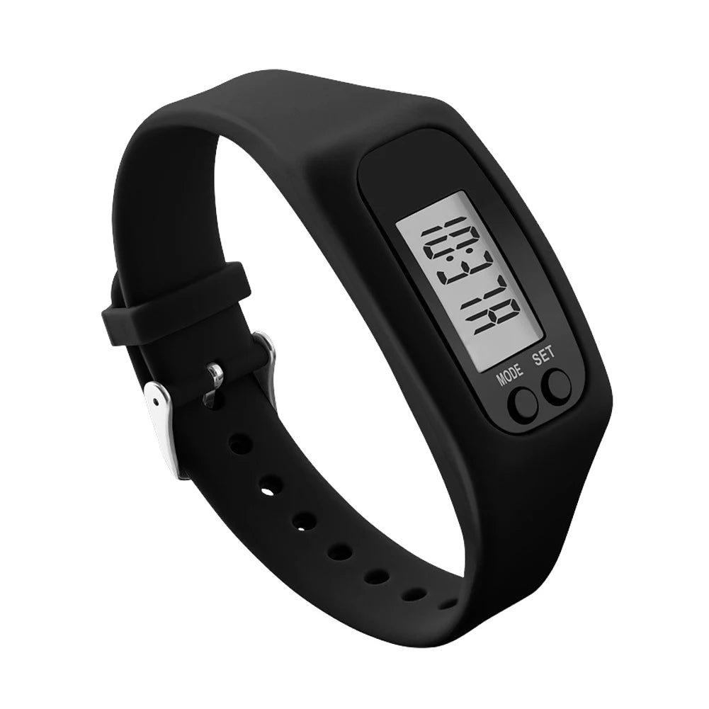 LED Pedometer Bracelet Step Counter Watch 12/24H Time Display Walking Running Pedometer Silicone Step Tracker for Men Women