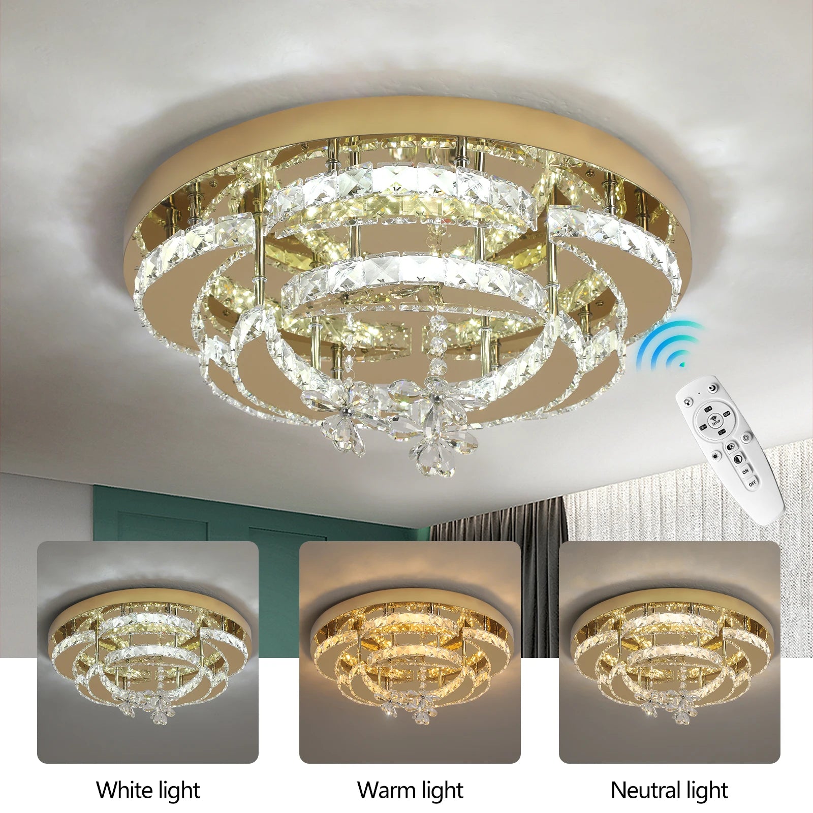 Luxury Gold K9 Crystal Ceiling Lamp Dimmable Led Chandelier Modern Living Dining Room Decor Pendant Light Lustre Home Fixture