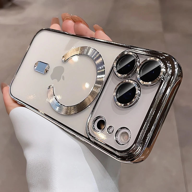 Luxury MagSafe Soft Phone Case for iPhone 11 12 13 14 15 16 17 Pro Max Plus Air, Magnetic Transparent TPU Bumper Cover