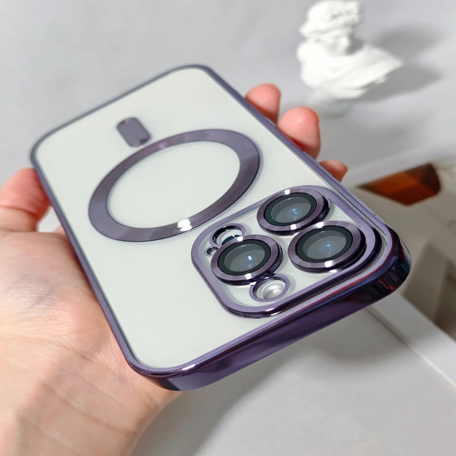 Plated MagSafe Magnetic Case for iPhone 12–17 Pro Max, Plus & Air, Wireless Charging Cover with Camera Lens Protector