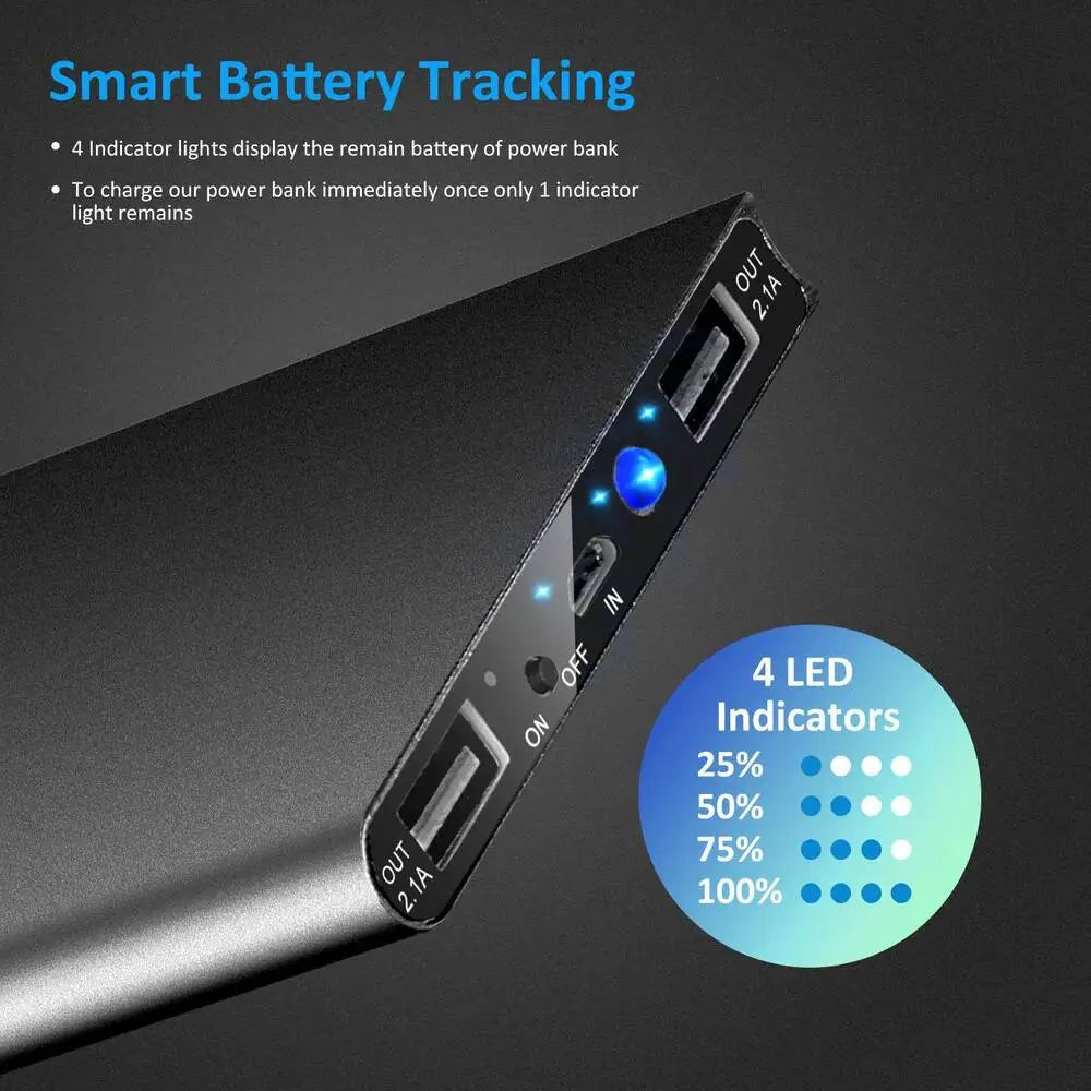 20000mAh 5V/2.1A Portable Power Bank – USB Battery Pack with Flashlight for Heated Vest, Jacket, Pants & Socks