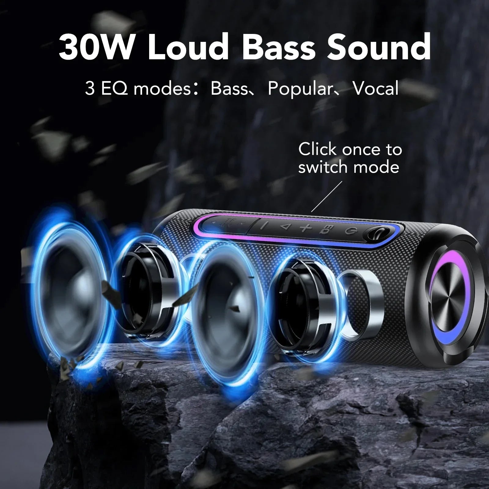 Portable Bluetooth Speaker – 30W Loud Stereo, BT5.4, IPX7 Waterproof, 24H Playtime Wireless Speaker