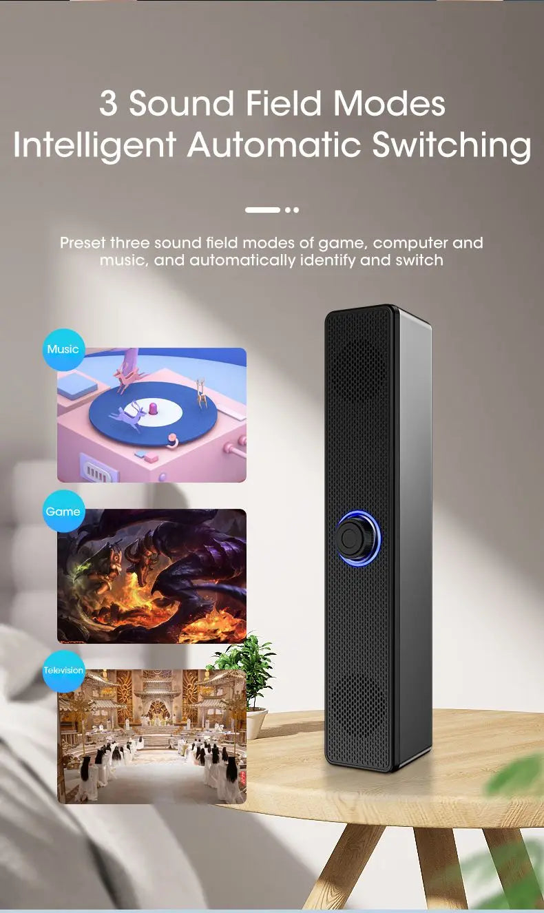 Bluetooth Computer Speakers – Wired Surround Soundbar with Stereo Subwoofer for Desktop, Laptop & Mini Home Theater System