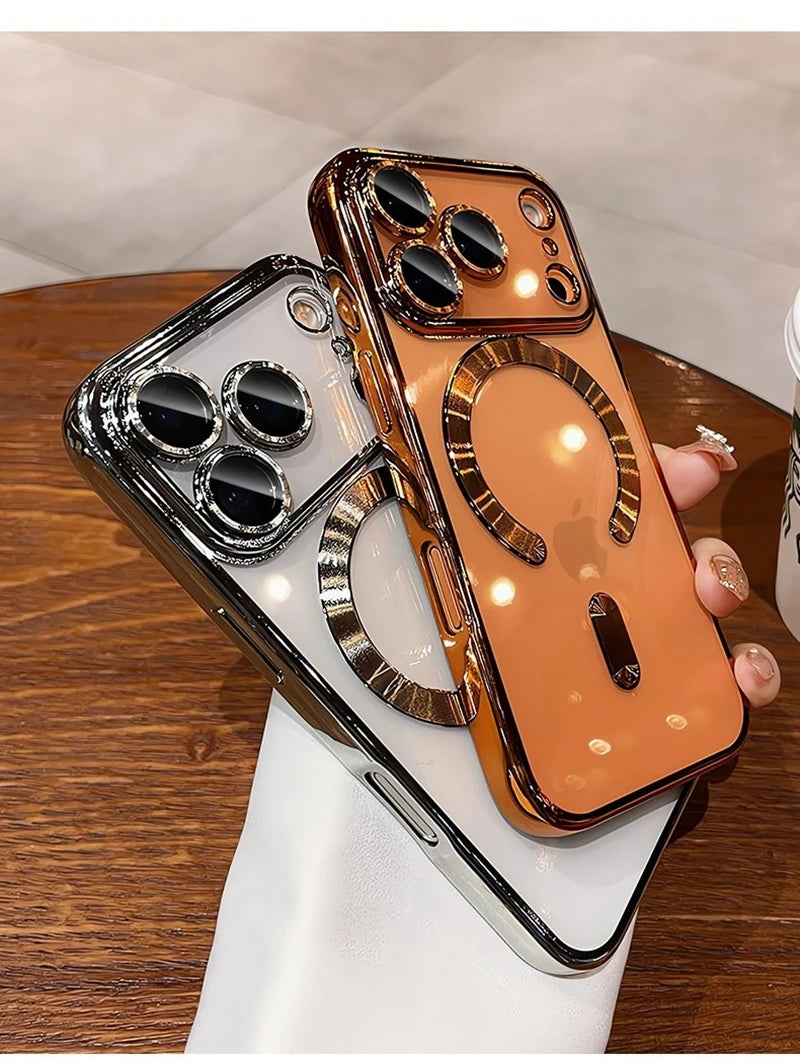 Luxury MagSafe Soft Phone Case for iPhone 11 12 13 14 15 16 17 Pro Max Plus Air, Magnetic Transparent TPU Bumper Cover