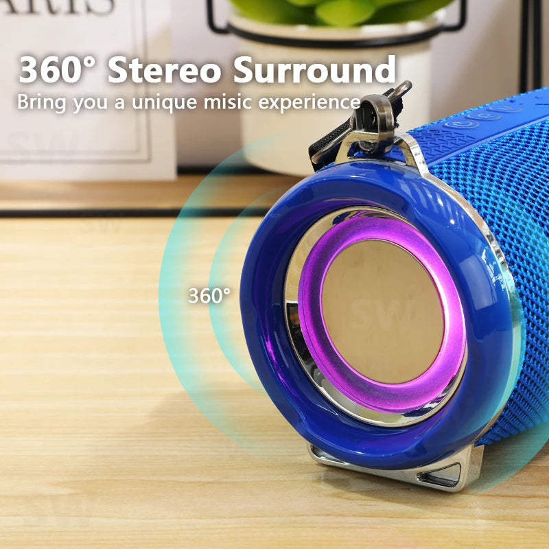 Portable Bluetooth Speaker – Waterproof Outdoor Soundbar with Wireless Subwoofer, LED Light, U Disk & FM Radio