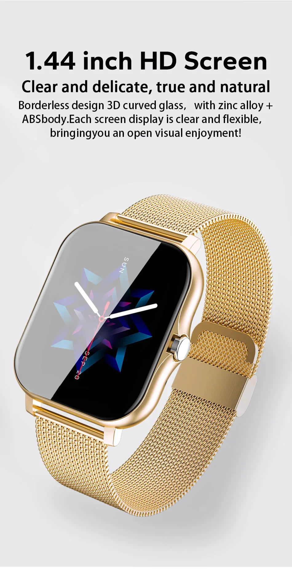1.44" Smart Watch for Android – Full Touch Color Screen, Bluetooth Call, Magnetic Charging