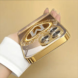 Sparkling Heart Letter M Metallic Glass Phone Case for iPhone 17, 16, 15, 14, 13, 12, 11 Pro Max, Plus, 17 Air, 16E Cover