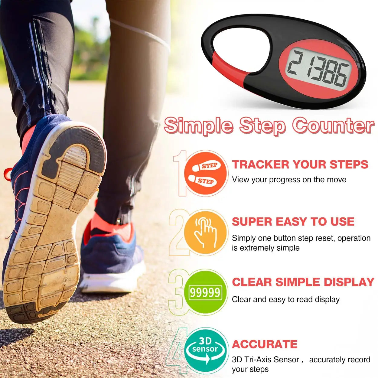 FITCENT Mini Digital Pedometer – 3D Sensor Step Counter with Lanyard for Walking, Running & Outdoor Sports (Kids, Men & Women)