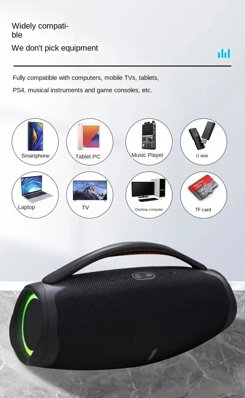 100W High-Power Bluetooth Speaker Outdoor Portable Waterproof RGB Color Light Wireless Subwoofer 360 Stereo Surround TWS Speaker