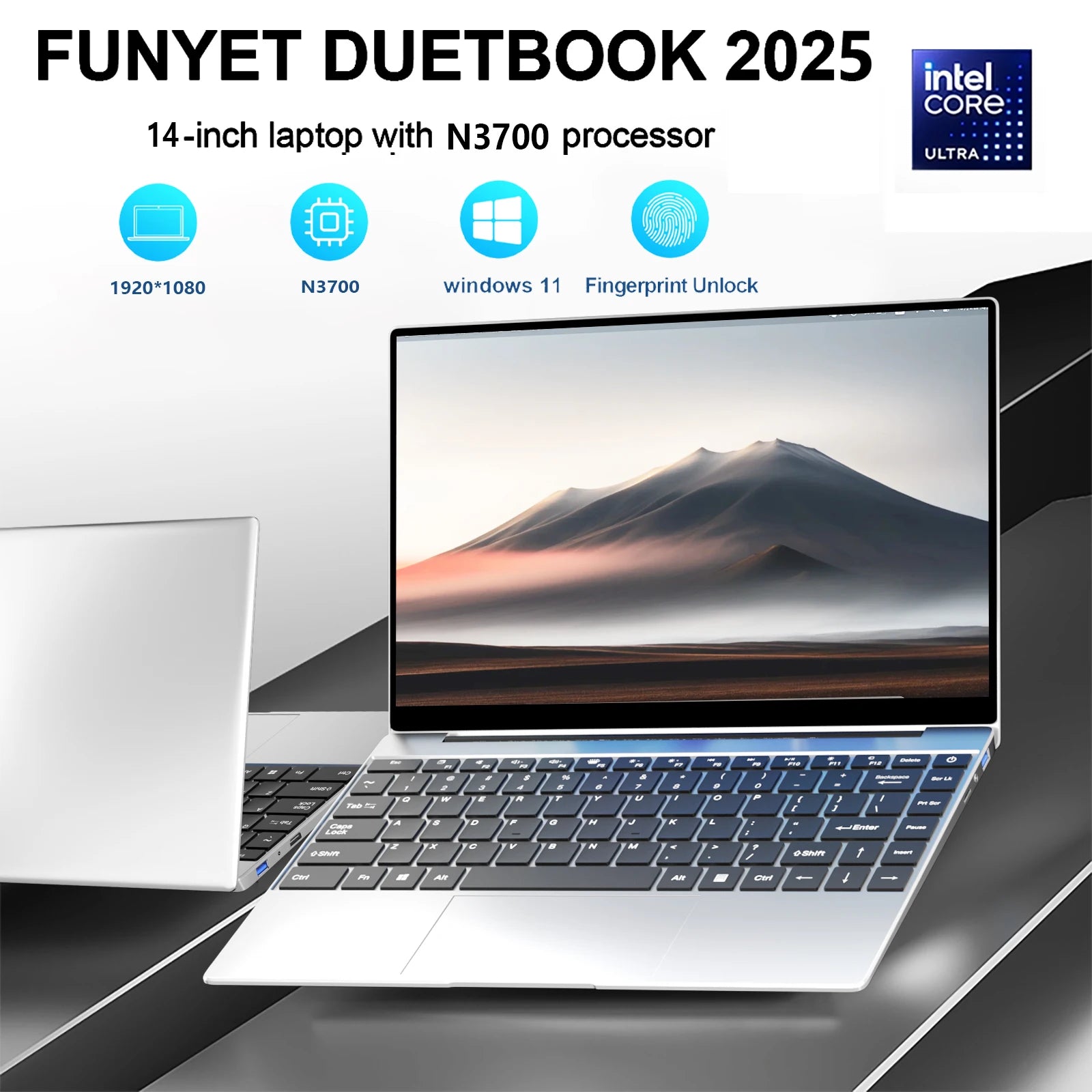 14.1" Ultra Slim Laptop 16GB RAM 2TB SSD Intel N3700 Notebook Gamer Windows 11 1920*1080 Display Office Study Computer PC