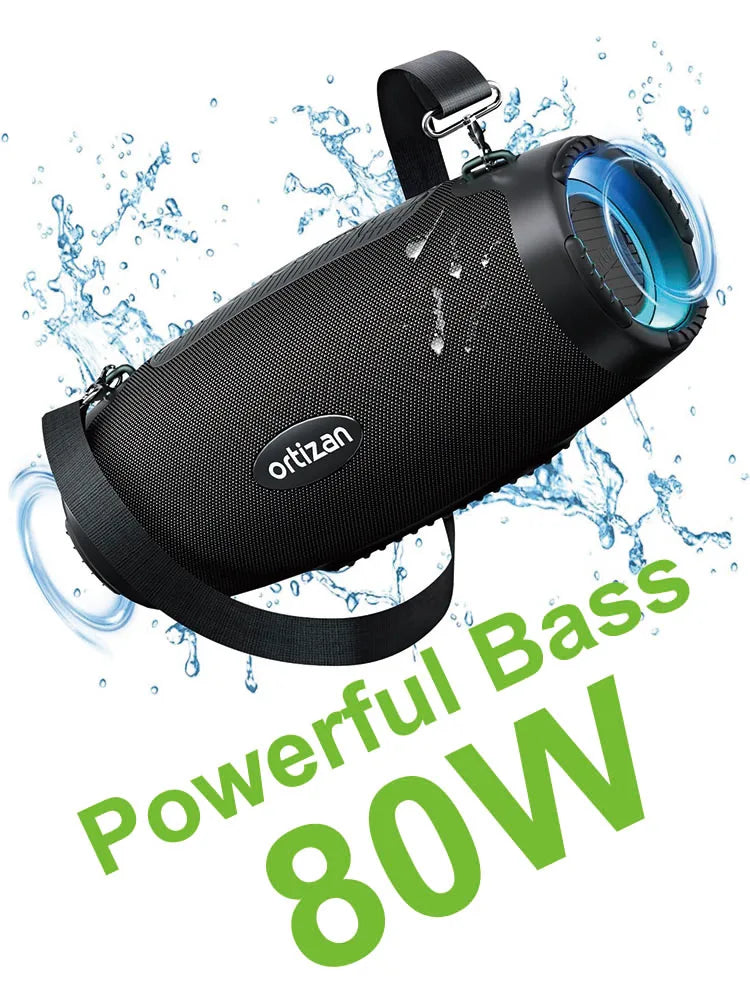 Ortizan Portable Loud Bluetooth Speaker Wireless 100W PEAK 80W RMS IPX7 Waterproof Outdoor Speaker Boombox Subwoofer for Party