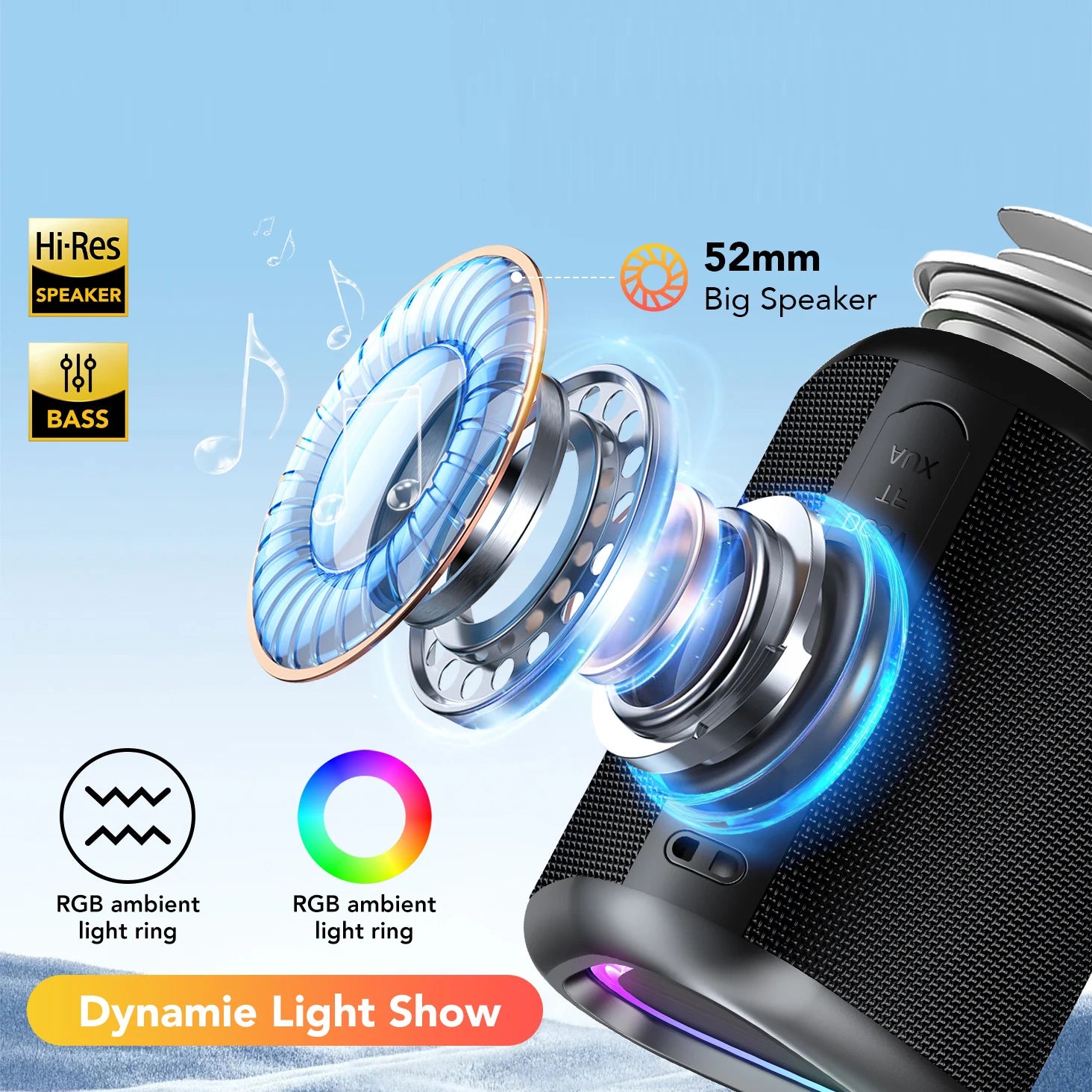 2025 Portable Bluetooth Speaker – Wireless Speaker with LED Light, Bluetooth 5.4, 24H Playtime, Enhanced Bass & IPX7 Waterproof
