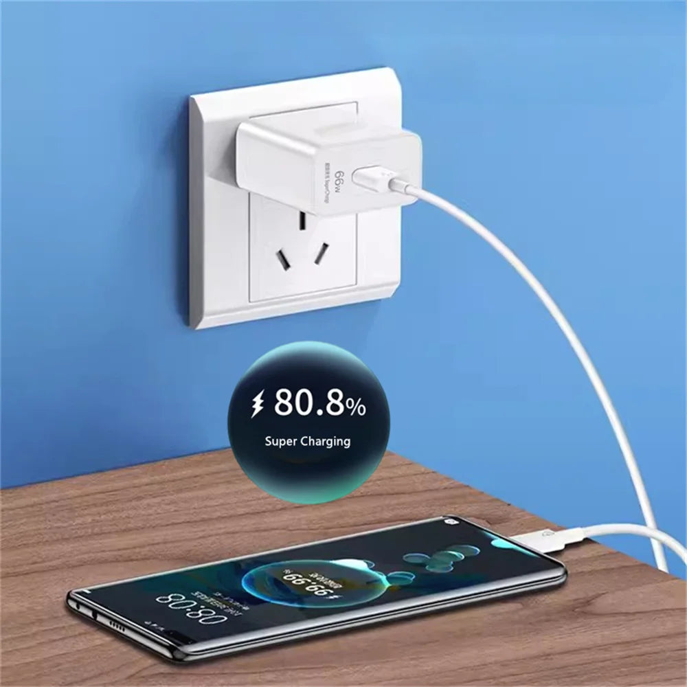 66W USB Fast Charger Quick Charge 3.0 EU Plug Adapter with 6A Type-C Cable for Huawei Mate 50 60, Nova 10, Honor 100, Magic 5
