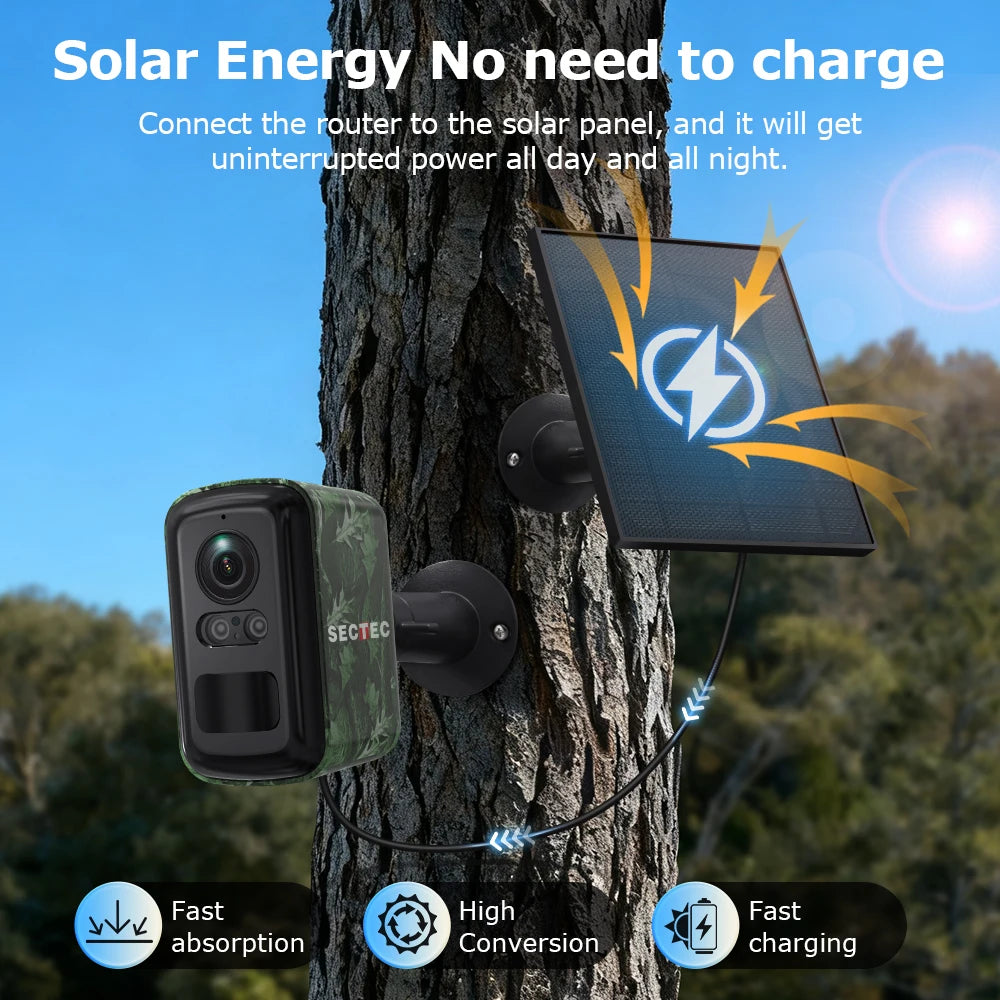 Sectec 5MP Mini Solar 4G Camera Outdoor Surveillance Camouflage Color WiFi Security  Camera PIR Detection Auto Tracking UBox App