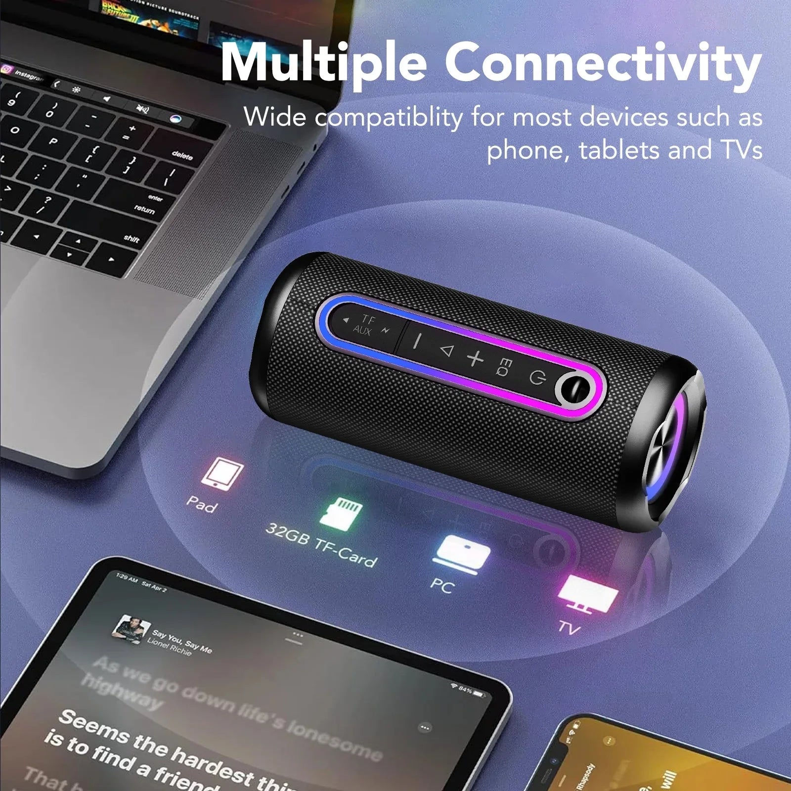 Portable Bluetooth Speaker – 30W Loud Stereo, BT5.4, IPX7 Waterproof, 24H Playtime Wireless Speaker