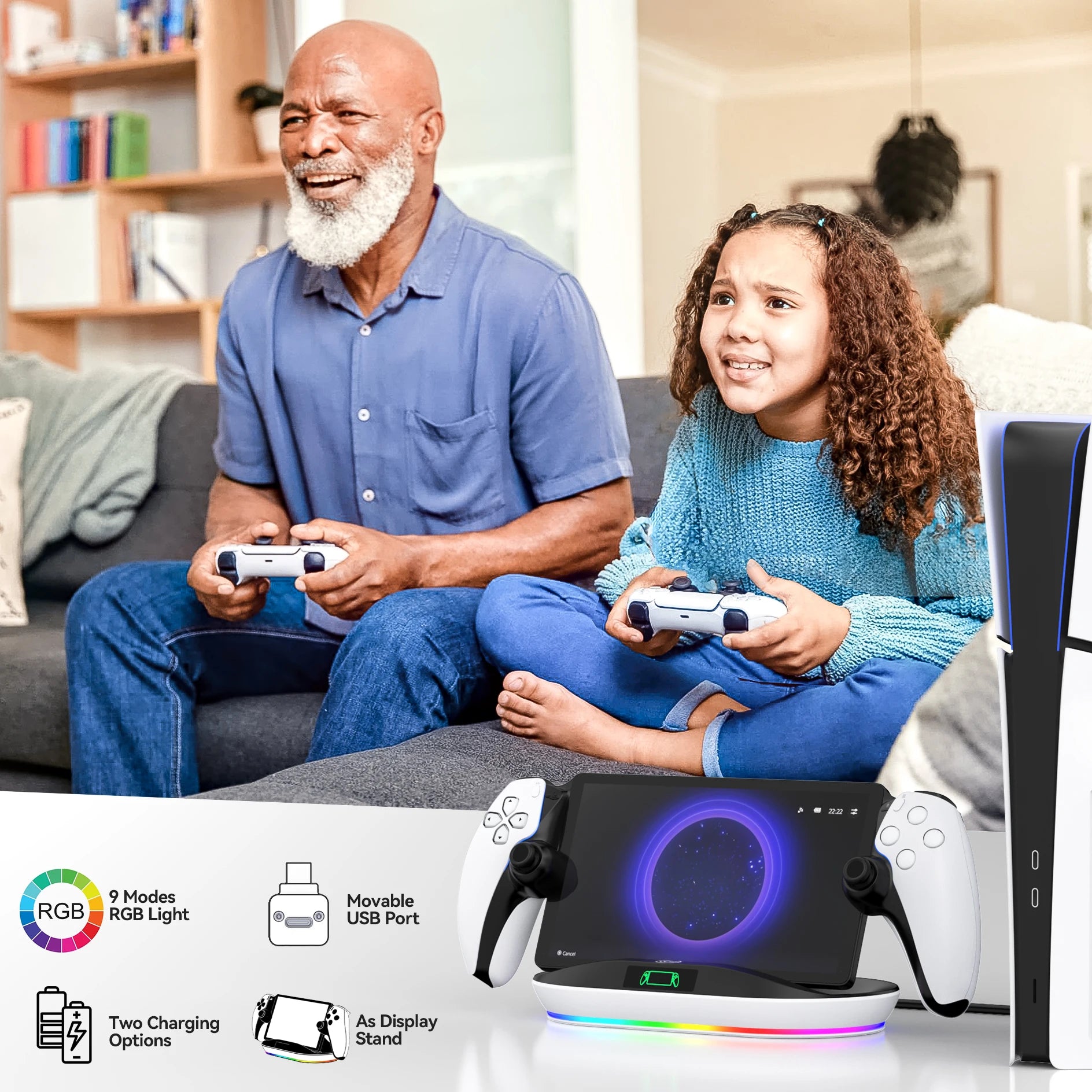 Charging Dock Station for PlayStation Portal Charger Stand for PS Portal with 9 Lights Handheld Stand Holder for PS Portal